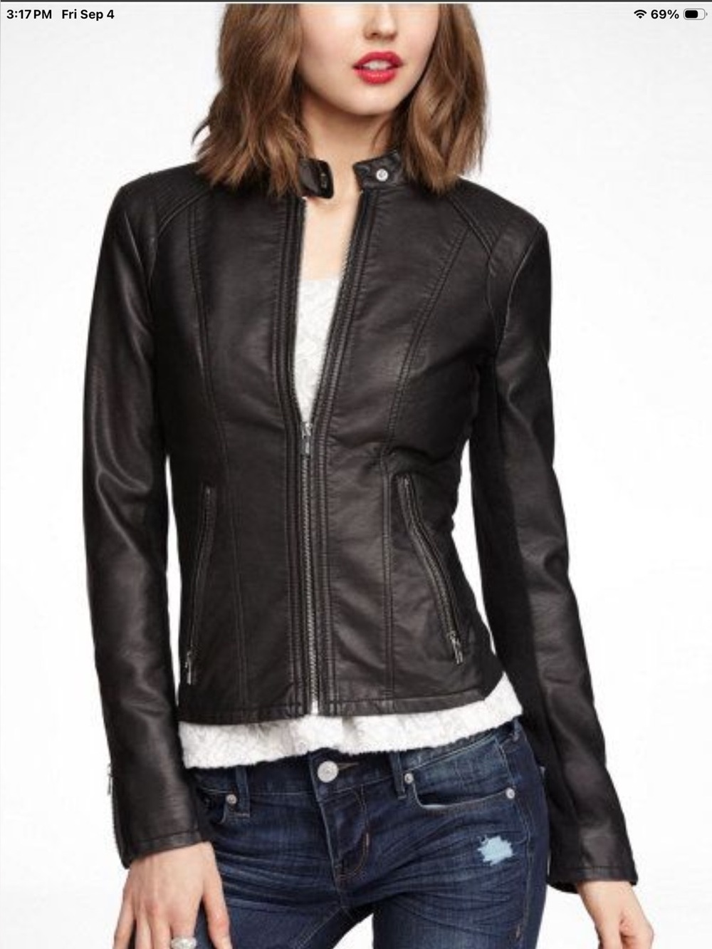 Express Black FAUX leather Dressed Up Moto Jacket. Like New Large